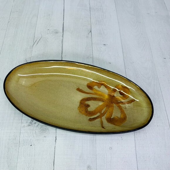 Pier 1 KIOKO Speckled Body Yellow Flower Hand Painted Stoneware 12" Oval Platter - Picture 2 of 7